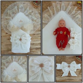 Resim Tomuycuk Bebe Sahra Stars Taçlı Erkek / Kız Bebek Unisex Kundak Ekru 