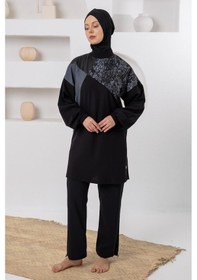 Resim Adasea 261223 Siyah Melody Spor Lycra Uzun Kollu Tesettür Mayo 