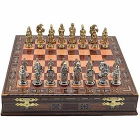 Resim Gifthome Metal Satranç Takımı/Seti;Büyük,Osmanlı,Parlak,Gül,Sandıklı Masif Ahşap Satranç Tahtası Çok Renkli 