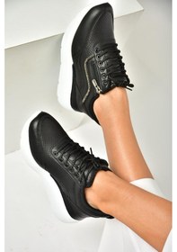 Resim Fox Shoes U702020709 Siyah Kalın Tabanlı Spor Ayakkabı Sneakers Siyah-suni Deri Siyah 