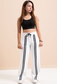 Resim Cansın Mini Beyaz Önü Şeritli Geniş Paça Şardonlu Kız Çocuk Basic Eşofman Altı 21277 