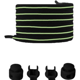 Resim Heel'sUp Siyah Üzeri Yeşil Yassı Akıllı Kilitli Elastik Ayakkabı Bağcık Elastic Shoelace Black On Green Flat 