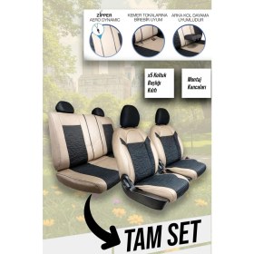 Resim Honda Civic Fb7 Uyumlu Oto Koltuk Kılıfı Deri, Kumaş Premium Bej Siyah 