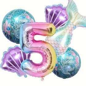 Resim Denizkızı Doğum Günü Balon Seti - Canlı "Mutlu Doğum Günü" Numara Balonları Deniz Kabuğu ve Kalp Tasarımları ile, Işık Mavi, Pembe, Mor ve Turkuaz Aksesuarlar Parti Süslemeleri, Kutlamalar ve Şenlikli Ev Dekorasyonu için, Doğum Günü Partisi Süslemesi 