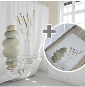 Resim Zethome Stone And Reed Banyo Paspas Ve Tek Kanat Duş Perdesi 1x24 Çok Renkli 