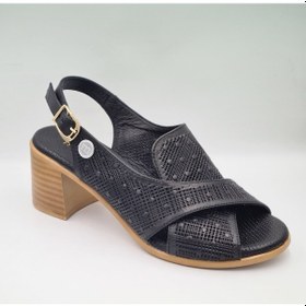 Resim Mammamia D25ys-2755 Siyah Hakiki Deri Topuklu 6cm Kadın Sandalet Siyah 
