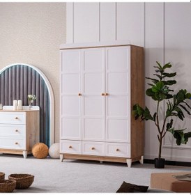 Resim Berlin 3 Kapılı Dolap - Beyaz Meşe 