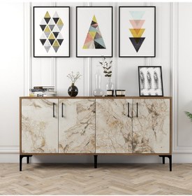 Resim Kiev 160cm Konsol - Ceviz / Beyaz Mermer 