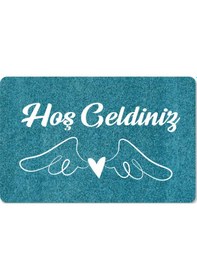 Resim Dijital Baskılı Kapı Önü Paspas Hoşgeldiniz Yazılı Çiçek Desen Ve Kedi Iç Ve Dış Kapı Yıkanabilir Turuncu 