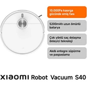 Resim Xiaomi Robot Vacuum S40 Beyaz Akıllı Robot Süpürge 10000 Pa Emiş Gücü ile Etkili Temizlik 