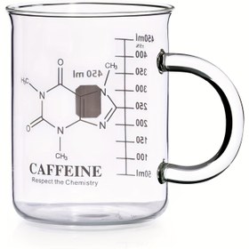Resim Kafein Molekülü Cam Kahve Kupası - 16 oz İzoleli Borosilikat Kimya Beherli Kulp ve Ölçü ile - Sıcak ve Soğuk İçecekler için Çok Amaçlı Yeniden Kullanılabilir Kahve Kupası - Sadece Elde Yıkama 