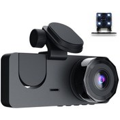 Resim Createtech 1080p Dvr Ön İç Arka Kameralı Dash Cam 2 İnç Ekran Gece Görüşü Döngü Kayıt 
