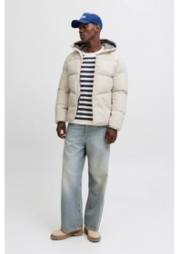 Resim Jack & Jones Erkek Jjglobal Kapüşonlu Şişme Mont 12283517 Ekru Ekru 
