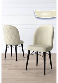 Resim Canisa Bika Serisi 4 Adet Krem Mutfak Sandalyesi Siyah Gürgen Ayaklı 1. Sınıf Babyface Kumaş Sandalye Krem Ayaklar Siyah 