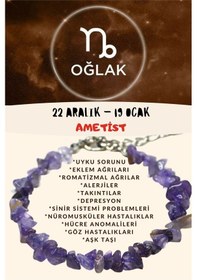 Resim Gümüştel El Sanatları Sertifikalı Burç Taşı Oğlak Burcu Ametist Taşı Bileklik Çok Renkli 