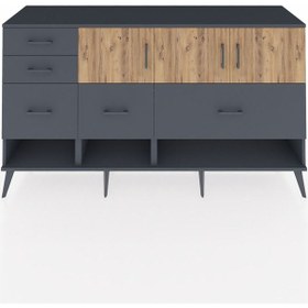Resim Kronos Konsol 3 Raflı 5 Çekmeceli 3 Kapaklı 176x59x99 Antrasit-ça Antrasit-çam/antrasit 