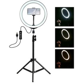 Resim Zore M-2603 10" Işıklı Telefon Tutucu Ring Light + 210 CM Tripod 