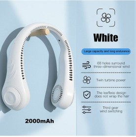 Resim Taşınabilir Boyun Askılı Vantilatör, Soğutma Cihazı 2000mah Beyaz, 