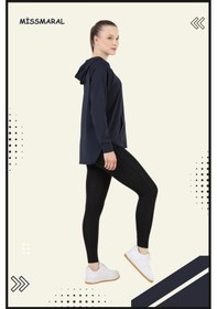 Resim Kadın Eşofman Takım Spor Tunik & Slim Fit Tayt Dalgıç Kumaş Sports And Casual Lacivert 3060 Lacivert / Siyah 