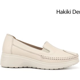 Resim Gönderi(r) Kadın Bej Dolgu Taban Hakiki Deri Comfort Ayakkabı 