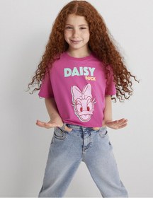 Resim Mavi Daisy Duck Baskılı Pembe Kız Çocuk T-shirt M7610331-71095 Pembe 