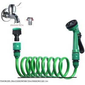 Resim 30m Genişletilebilir Yay Bobin Bahçe Hortumu 5 Fonksiyonlu Püskürtme Nozulu ile - Dayanıklı EVA Malzeme, Yeşil Kaymaz Su Tabancası Arabaları Yıkamak, Çim Bakımı ve Dış Mekan Kullanımı için, Sulama Ekipmanı | Çok Yönlü Su Tabancası | Esnek Hortum, Bahçe Hortumu 