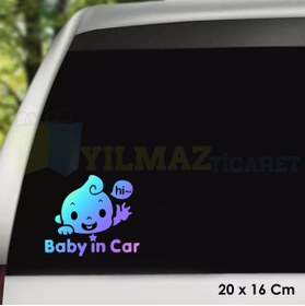 Resim yılmazetic Gülen Bebek Arabada Bebek Var Hologram Oto Araba Sticker Etiket Renkli Aksesuar Çıkartma 20 X 16 Cm 