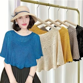 Resim Hollow Out Örme Şal Düz Renk İnce Wrap Zarif Cape Ruffles Rüzgar Geçirmez Hırka Gevşek Casual Şallar 