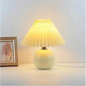 Resim Vintage Pileli Seramik Krem Komidin Yatak, Oturma, Çocuk Odası Çalışma Masası ve Gece Lambası 