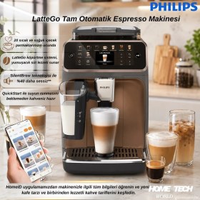 Resim Philips Lattego Tam Otomatik Espresso Makinesi, 20 Sıcak ve Soğuk Içecek, Silent Brew, EP5544/80 