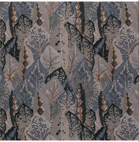 Resim Vizon Antrasit Yaprak Desen Dokuma Dijital Baskılı Petek Kumaş 