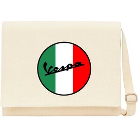 Resim Vespa Logo Krem Kanvas Postacı Çantası - Krem 