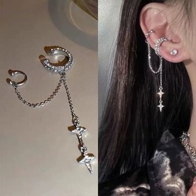 Resim 1 Adet Hipoalerjenik Deliksiz Asimetrik Kıkırdak Küpesi - Sentetik Taşlı Işıltılı Yıldız Klips, Kadınlar için Beyaz Altın Kaplama Göksel Takı, Tatiller & Özel Günler İçin Şık Hediye 