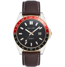 Resim Quark Qc-420bl-2a4 Metal Kasa Deri Kordon Takvimli Erkek Kol Saati Gümüş 