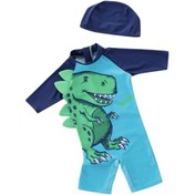 Resim Erkek Cocuk Laci Yesil Dinazor Upf 50 Tulum Mayo Lacivert 