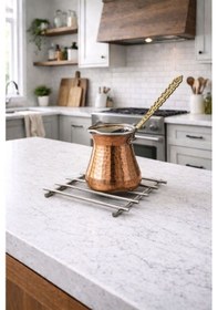 Resim Karteya Gümüş Metal Çeyiz Ve Sunum İçin Nihale Krom Tava Tencere Altlığı Gri 
