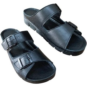 Resim Castle Black 20317 Kadın Hakiki Deri İki Tokalı Comfort Terlik Siyah Siyah 