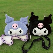 Resim 1 Adet Sanrio Kuromi Peluş Çapraz Çanta - Ayarlanabilir Askı, Fermuar Kapatma, File Astar, Mor/Siyah Hayvan Baskılı, Kadınlar İçin Sevimli Karikatür Tasarım, Elde Yıkanabilir 