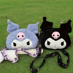 Resim 1 Adet Sanrio Kuromi Peluş Çapraz Çanta - Ayarlanabilir Askı, Fermuar Kapatma, File Astar, Mor/Siyah Hayvan Baskılı, Kadınlar İçin Sevimli Karikatür Tasarım, Elde Yıkanabilir 