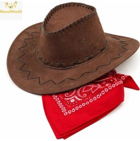 Resim Hsc Bilişim Çocuk Kovboy Şapka Kahverengi &amp; Kırmızı Bandana Seti 