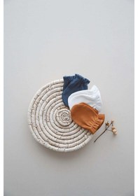 Resim 3lü İndigo-krem Tarçın Rengi Yenidoğan Eldiven Set Model 4 Çok Renkli 