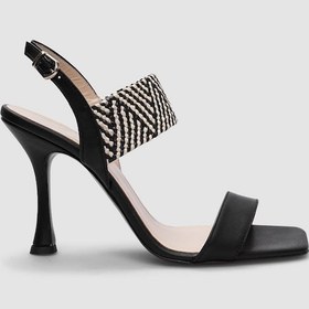 Resim %100 Hakiki Deri Siyah Ekose Desenli Kadın Topuklu Ayakkabı-siyah Siyah 