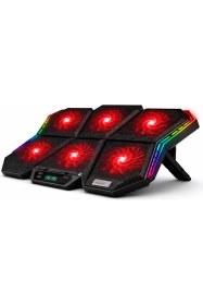 Resim Mdstech 6 Fanlı Rgb Laptop Soğutucu Stand 17 Inç LED Ekranlı 7 Kademe Notebook Cooler 