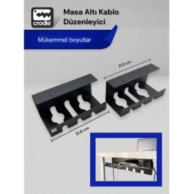 Resim Crodle Masa Altı Kablo Düzenleyici Metal Organizer Sepet - Ofis ve Oyuncu Masası Kablo Kanalı Siyah 