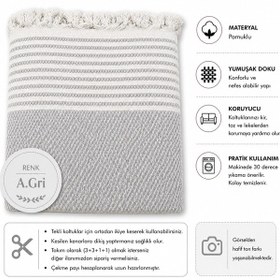 Resim Pamuklu Kaymaz Hasır Dokuma Maxi Boy Kolları Örten Koltuk Örtüsü 180x310 - Açık Gri 