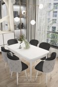 Resim DEREN HOME Novella Serisi, 80x132 Mutfak Ve Salon Yemek Masası Takımı Açık Gri Siyah 