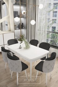 Resim DEREN HOME Novella Serisi, 80x132 Mutfak Ve Salon Yemek Masası Takımı Açık Gri Siyah 
