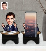 Resim Bk Gift Kişiye Özel Erkek Spiker Karikatürlü Ahşap Biblo Telefon Standı-1 