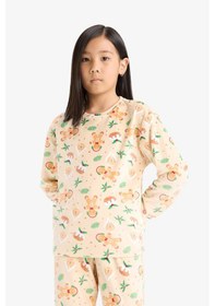 Resim Defacto Kız Çocuk Yılbaşı Temalı Pijama Takımı Kadife Uzun Kollu Üst Uzun Alt F1210a825aubg358 Bej-bg358 