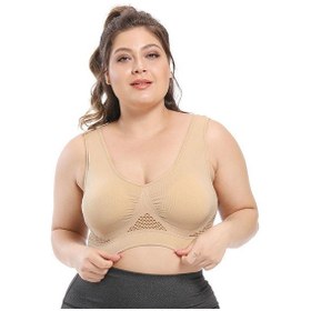 Resim Ten Rengi Spor Sütyeni Büyük Boy Havalandırma Deliği Güzel Geri Toplanmış Spor Sütyeni İçi Boş Örgü Koşu Yoga Sütyeni Ten Rengi 